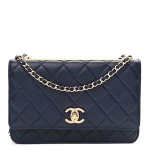 Chanel-Trendy CC O-MINI BAG Lambskin Quilted Wallet On Chain WOC Black Gold HW